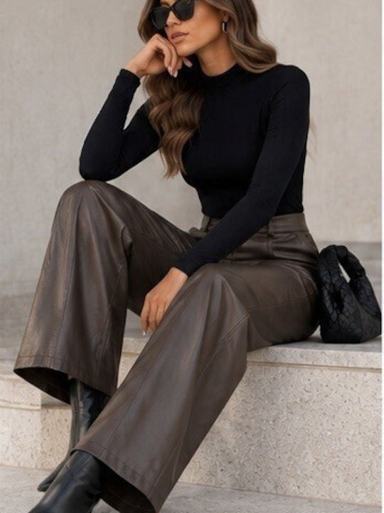 Women's High Rise Leather Pantaloons Chocolate