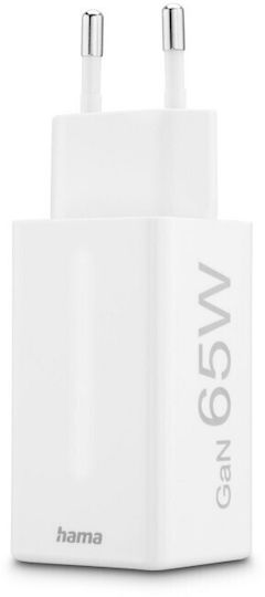 HAMA Зарядно Устройство Без Кабел GaN с USB-A Порт и 2 USB-C Порта 65W Power Delivery Бял (00125142)