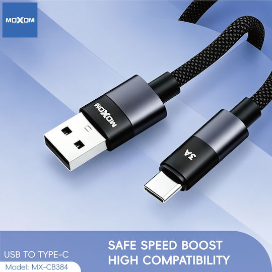 Moxom Geflochtenes USB Typ-C Kabel männlich - USB-A Schwarz 1m 022485-Schwarz