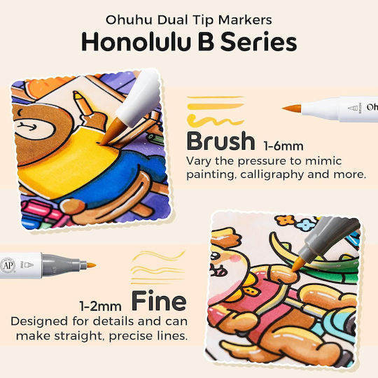 Ohuhu Alcohol Drawing Markers Brush Set 48 Colours