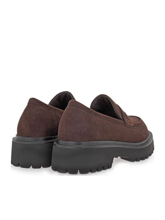 Suede Γυναικεία Loafers σε Καφέ Χρώμα