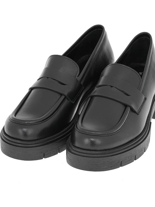 Leather Women's Loafers In Black Color