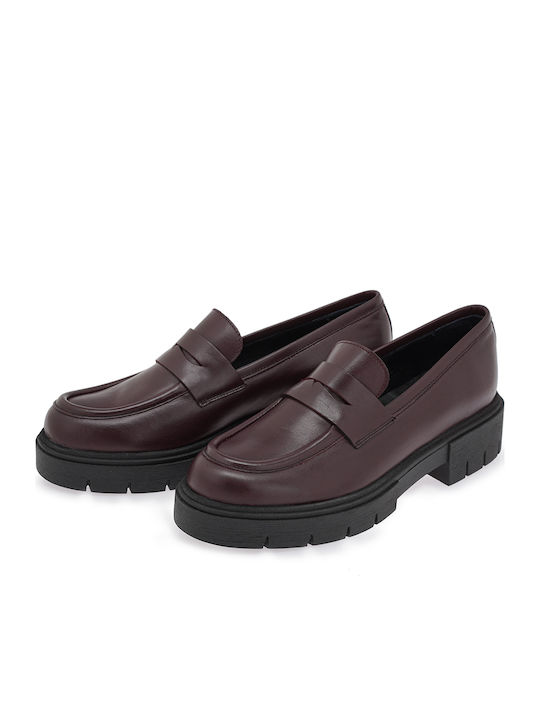 Leather Women's Loafers in Burgundy Color