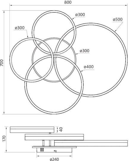 Vivalux Avalon Πλαφονιέρα Οροφής 80εκ. Μαύρη με Ενσωματωμένο LED και Τηλεχειριστήριο
