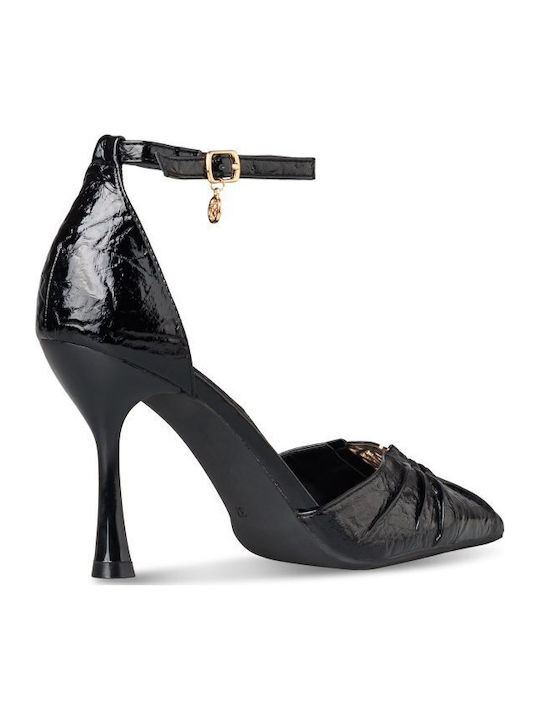 Spitze Zehe Pumps mit Riemen Schwarz
