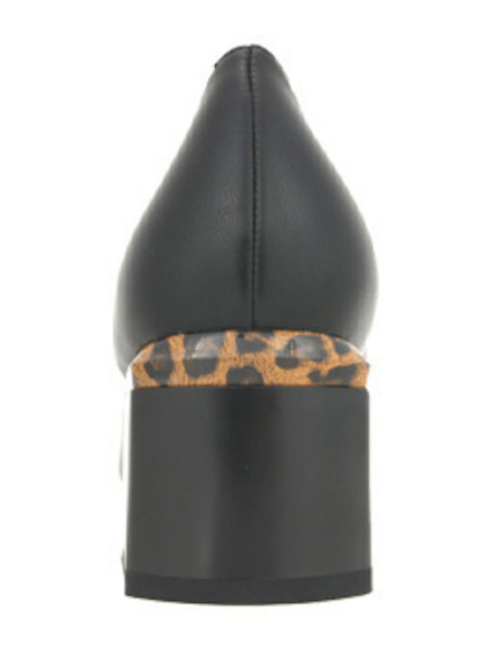 Leder Pumps mit Mittelhohem Absatz Schwarz