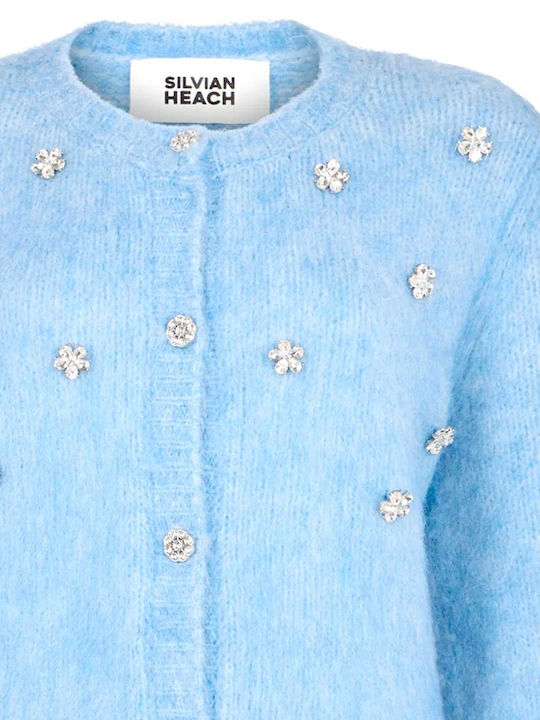 Gestrickte Damen Strickjacke Hellblau
