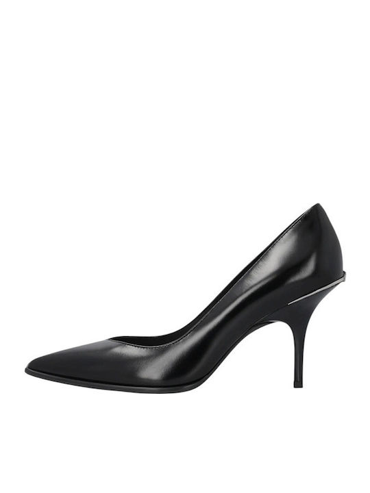 Leder Pumps mit Hohem Absatz Schwarz
