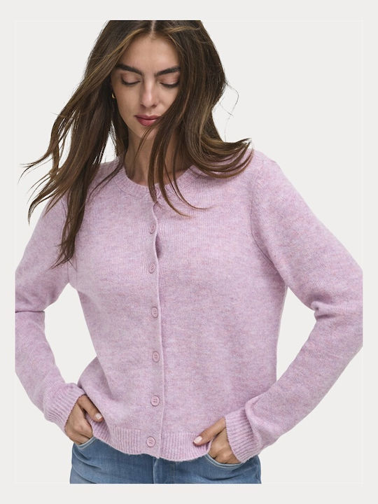 Lange Gestrickte Damen Strickjacke mit Knöpfen Rose Smoke