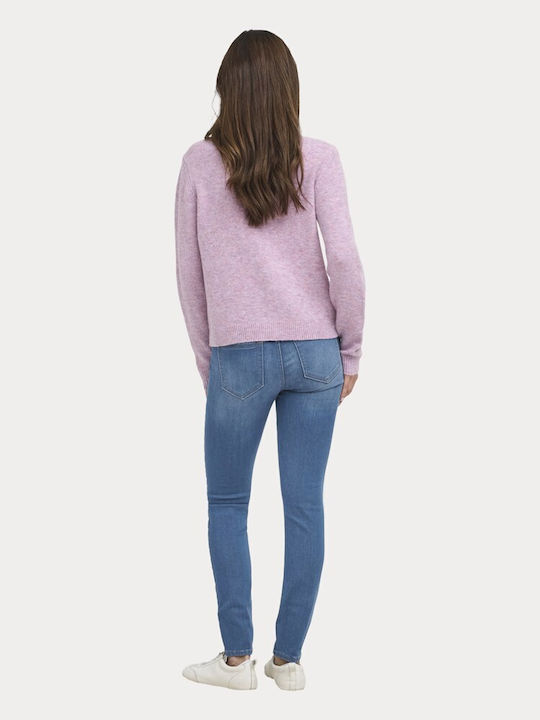 Lange Gestrickte Damen Strickjacke mit Knöpfen Rose Smoke