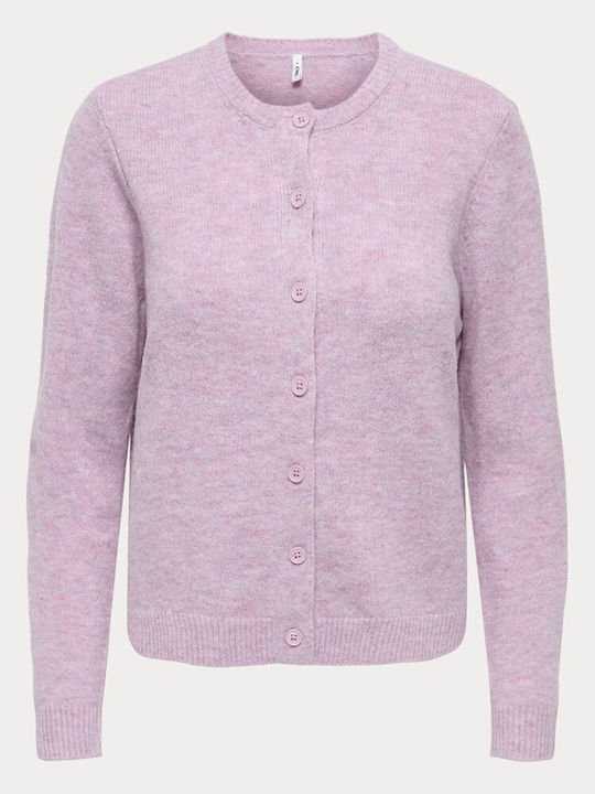 Lange Gestrickte Damen Strickjacke mit Knöpfen Rose Smoke