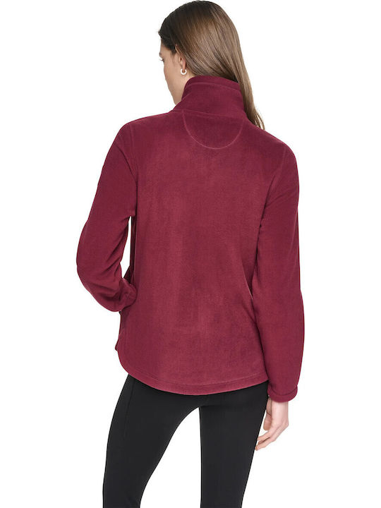 Long Fleece Women's Cardigan with Zipper Red