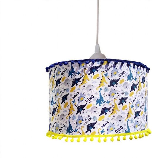 Blue Dinos Single-Light Kids Ceiling Hanging Light Made of Fabric with E27 Base Blue 35x35cm
