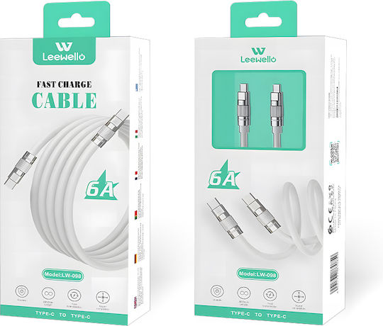 Leewello USB 2.0 Cable USB-C male - USB-C 100W Λευκό 2m