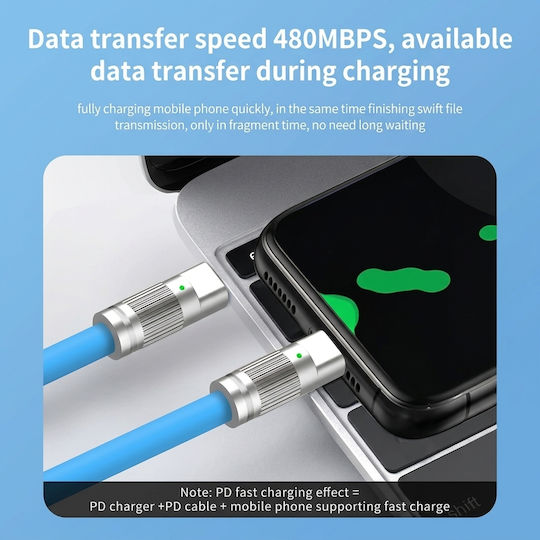 Leewello USB 2.0 Cable USB-C male - USB-A 100W Μπλε 1.2m