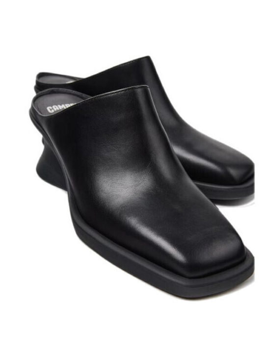 Leder Damen Pantoletten mit Absatz in Schwarz Farbe