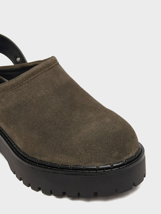 Suede Damen Pantoletten mit Absatz in Braun Farbe