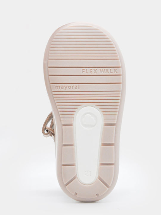 Kids Ballerinas with Hook & Loop Closure Leather Beige Mary Janes