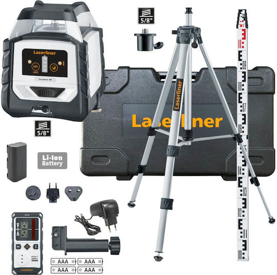 Laserliner Duraplane 360 Set Περιστροφικό Αλφάδι Laser Κόκκινης Δέσμης 7.4V με Εύρος Εργασίας 1.75m