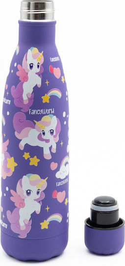 Sidirela Termos pentru copii din oțel inoxidabil cu unicorni cu capac cu filet Non Spill SS Happy 500ml