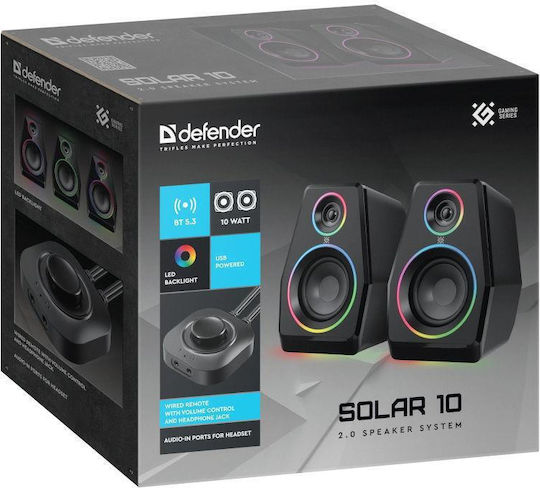 Defender Solar 10 Computerlautsprecher 2.0 mit Bluetooth und Leistung 10W Schwarz