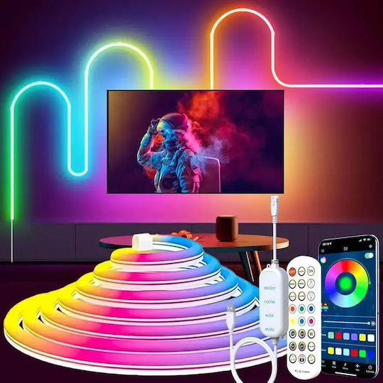 Rixme Waterproof USB 5V RGB LED Strip Light 10m Neon Flex with Power Supply & Remote Control