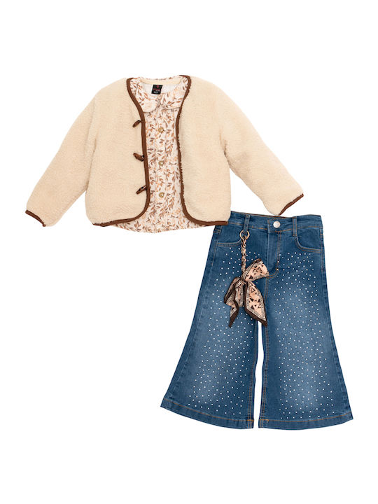 Restart Set Pentru Copii Cu Pantaloni 3 Bucăți Ecru Restart Set Pentru Copii Cu Pantaloni 3 Bucăți Ecru