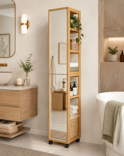 Eurocasa Floor Bathroom Column with Matte Lacquer Beige M30xB25xH170cm