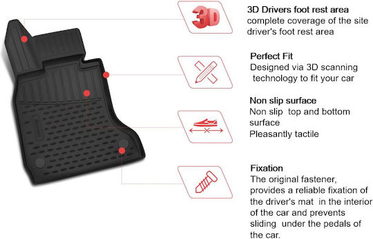 Novline Set of Front and Rear Mats 4pcs Tray Type for Mitsubishi L200 1996-2005 Black