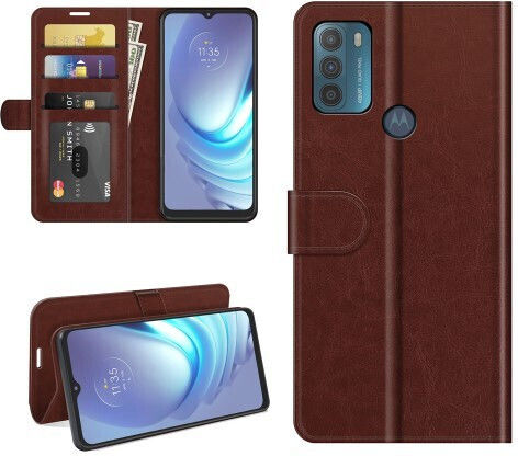 Halterung Ansicht Brieftasche Synthetisches Leder Braun (Moto G50)