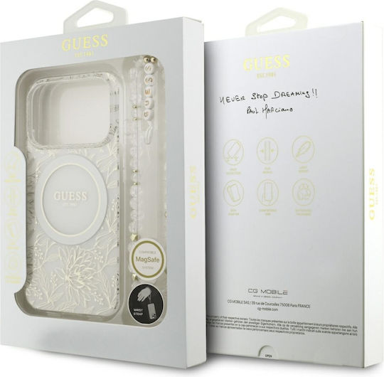 Guess Iml Flowers Allover Strap Задна Корица Пластмаса / Силикон Бяла iPhone 18 Pro