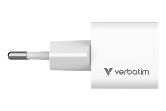 Verbatim GaN Charger with USB-C Port and USB-C - USB-C Cable 20W Power Delivery White Mini