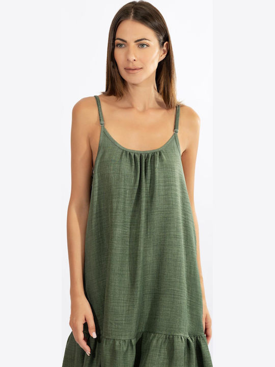Summer Slip Dress with Ruffles Olive