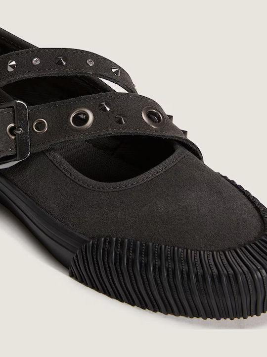 Suede Damen Ballerinas Mit Riemen Graue
