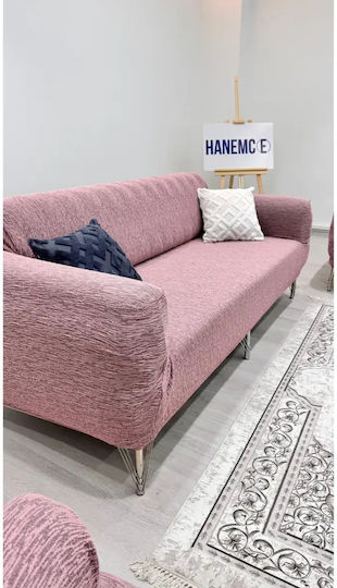 SteweHome Husă Elastică Canapea Cu Trei Locuri Roz 180x237cm