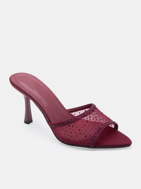 Damen Pantoletten mit Hoch Absatz in Burgundischer Farbe