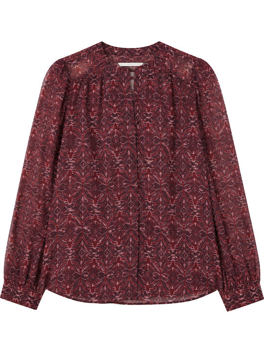 Naf Naf Damen Bluse Mit Muster Chiffon Burgundisch M
