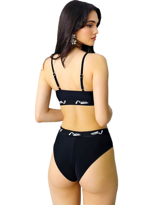 Set Bikini Sutien Sport & Șir De Caractere Negru