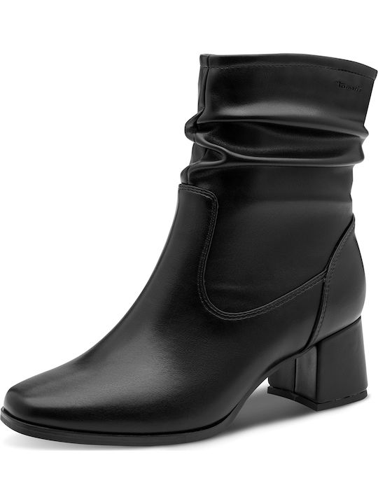 Leder Damen Stiefeletten mit Mittelhohem Absatz Schwarz
