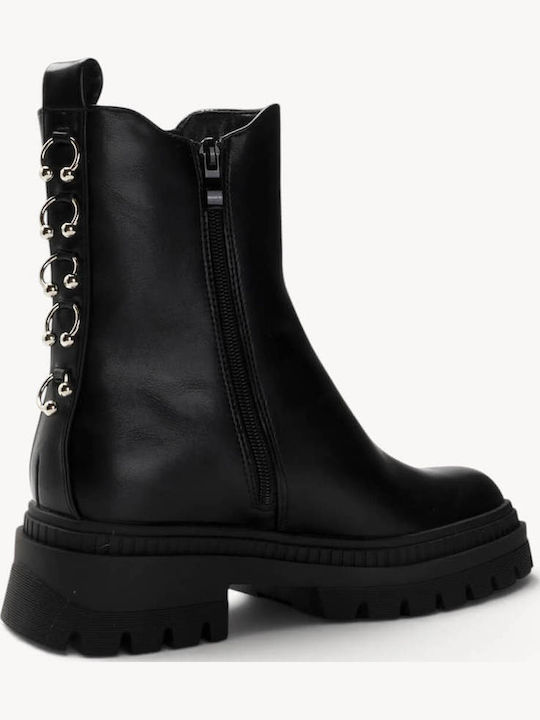 Black Combat Boots Rubber Metal Rings