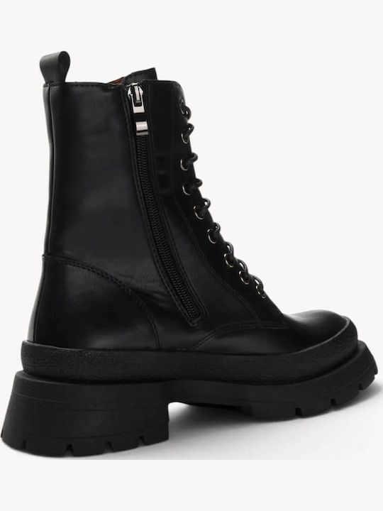 Black Combat Boots Embossed Chunky Sole