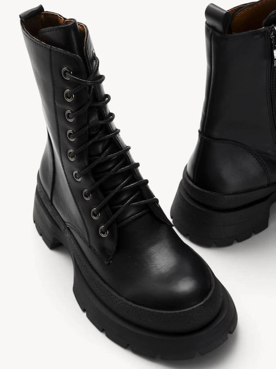Black Combat Boots Embossed Chunky Sole