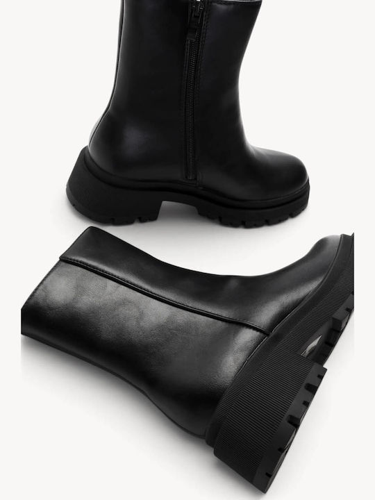 Schwarze Stiefeletten Hochbein Chunky Traktorenprofil Sohle