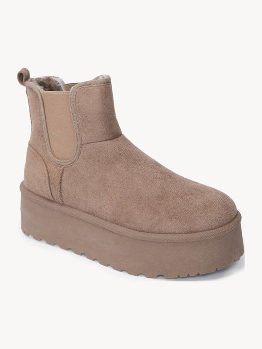 Beige Suede Chelsea Ankle Boots Platform Sole