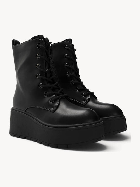 Black Combat Boots with Laces High Platform