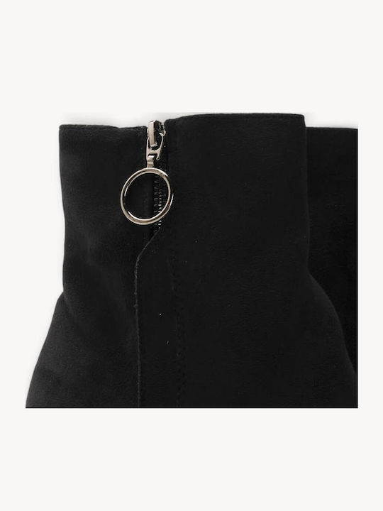 Black Suede Ankle Boots Decorative Zipper Ring