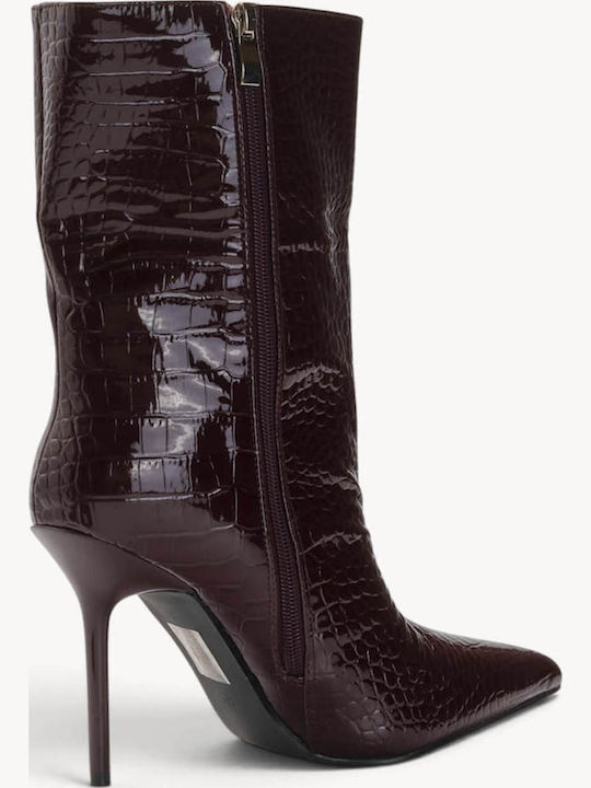 Bordeaux Stiefeletten Krokodilleder Lackleder mit Absatz