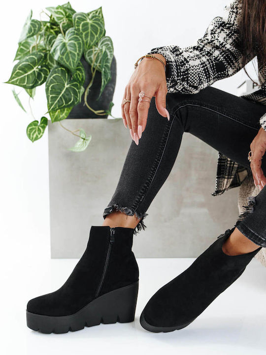 Ghete Dama Negru De Catifea Platformă Wedge