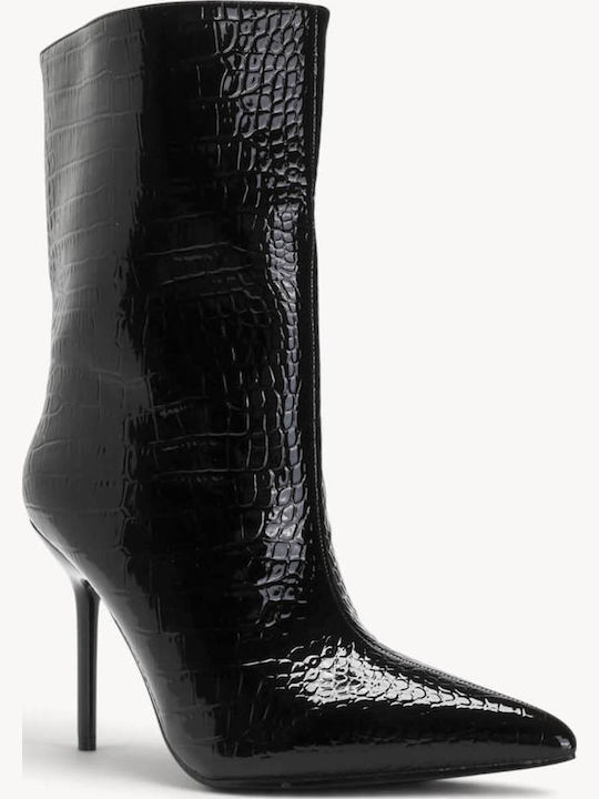 Black Crocodile Patent Leather Ankle Boots Stiletto Heel