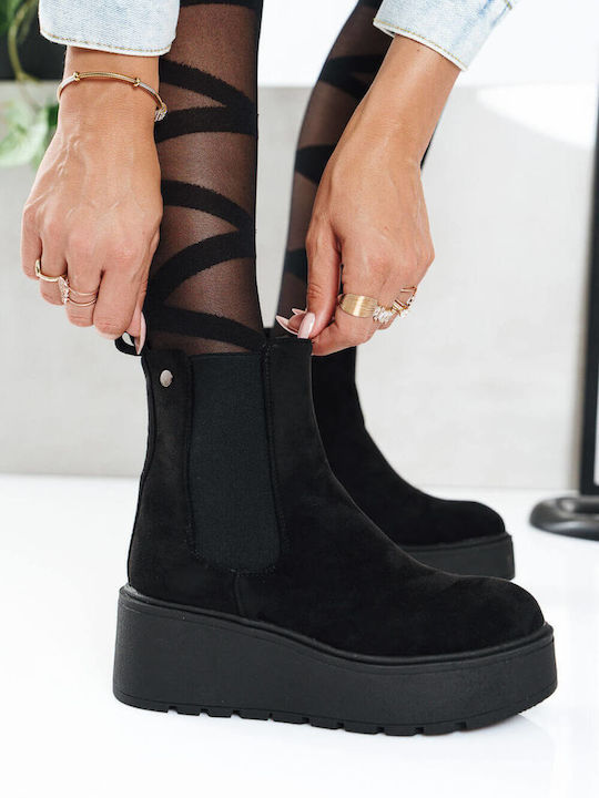 Black Suede Chelsea Ankle Boots High Platform